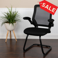 Flash Furniture BL-ZP-8805C-GG Black Mesh Sled Base Side Reception Chair with Flip-Up Arms